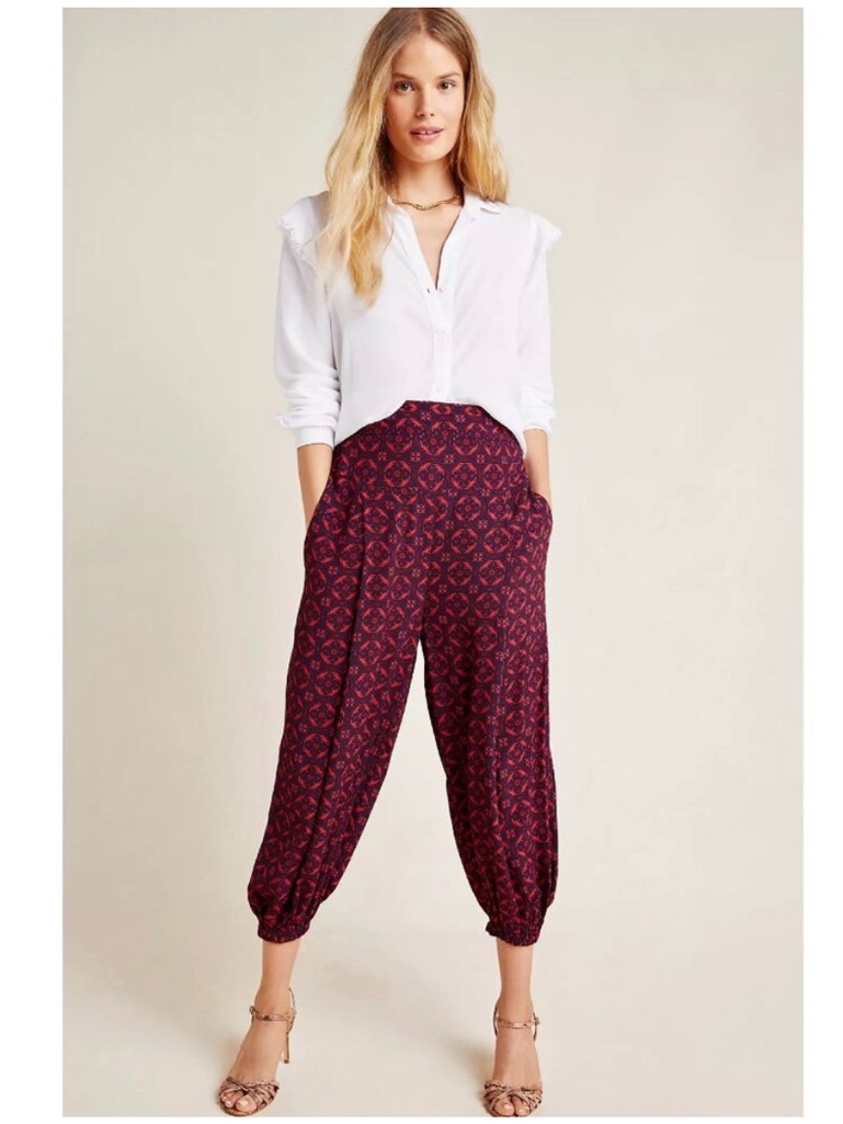 Printed Burgundy Relaxed Cropped Pants